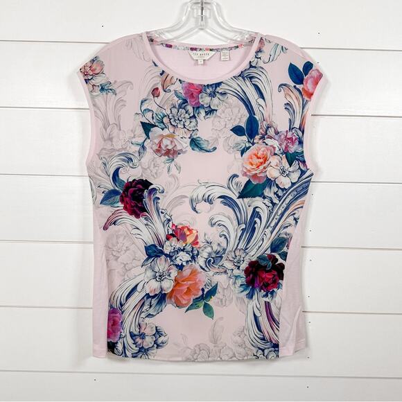 Ted Baker Judisa Pink Acanthus Scroll Woven Front Tee, EUC, US Size 4 MSRP $195 - Picture 3 of 11